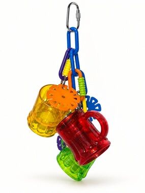 Colorful 3-Cup Mug Forager Hanging Parrot Bird Toy Treat Puzzle